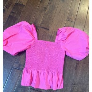 THML bright pink peplum puff sleeve top